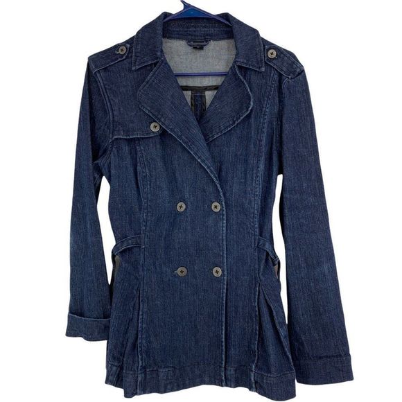 Nine West Jackets & Blazers - Womens Nine West Jean Jacket SZ M Dark Wash 0722 Pleat Tie Style Double Breast